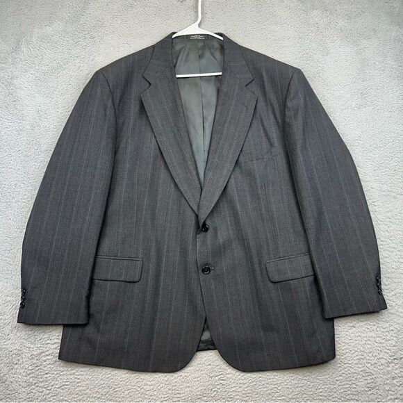 Towncraft Blazer Mens 50R Gray Vertical Striped Worsted Wool Blend Business - Picture 1 of 15